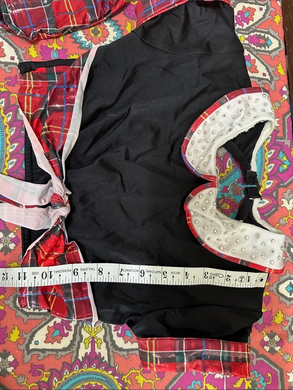 Competition Dance 2-Piece Black/Red Tartan Plaid Dance Costume Youth Large (YL)